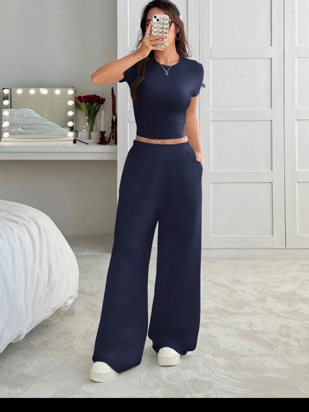 Navy blue SHEIN cropped baby tee